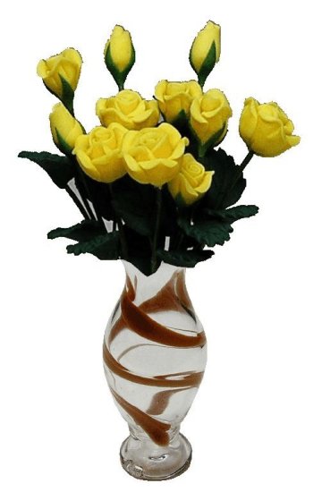 (image for) Yellow Roses in Brown Striped Vase 12pc