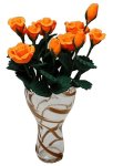 (image for) Apricot Roses in Brown Striped Ruffle Vase 12pc