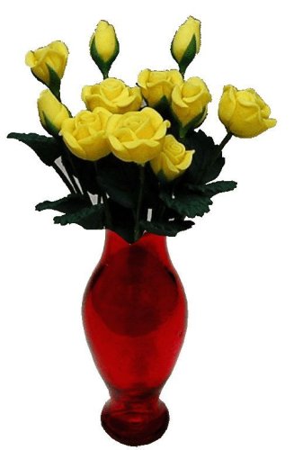 (image for) Yellow Roses in Red Classic Vase 12pc