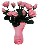 (image for) Pink Roses in Pink Ruffled Vase 12pc