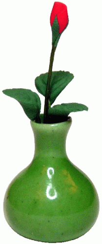 (image for) Red Rose Bud in Green Ceramic Vase