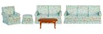 (image for) Living Room Furniture Set 5pc - Blue Floral - Walnut