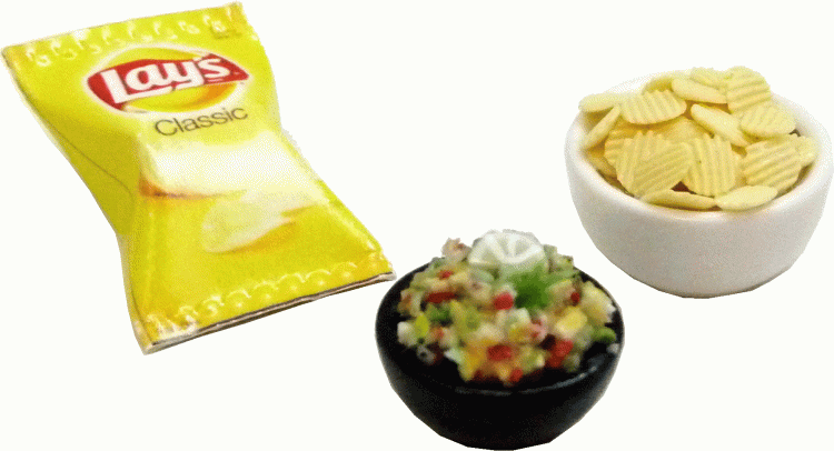 (image for) Bowl of Chips, Bag of Chips and Bowl of Guacamole