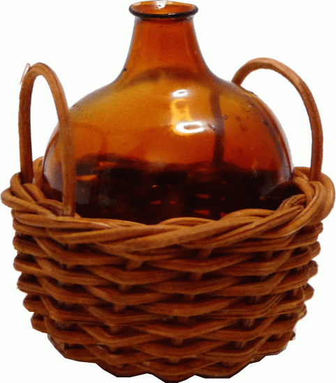 (image for) Glass Demijohn in Basket w/ Handles Amber