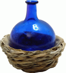 (image for) Glass Demijohn in Short Wicker Basket Blue