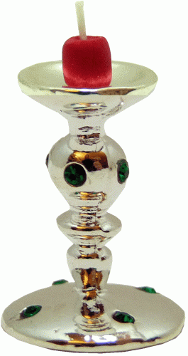 (image for) Emerald Encrusted Tall Candlestick with Red Candle