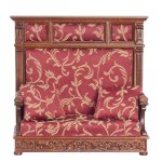 (image for) Tudor Hall Couch Red Pattern Upholstered - Walnut