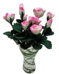 (image for) Pink & White Roses in Green Striped Ruffle Vase 12pc