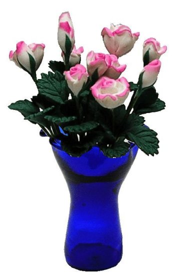 (image for) Pink & White Roses in Blue Ruffled Vase 12pc