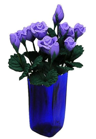 (image for) Purple Roses in Blue Square Vase 12pc