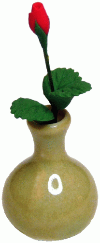 (image for) Red Rose Bud in Light Brown Ceramic Vase