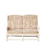 (image for) Settee - White w/ Brown Floral Fabric