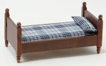 (image for) Single Bed - Walnut & Plaid Fabric