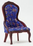 (image for) Victorian Ladys Chair - Blue Floral Fabric - Mahogany