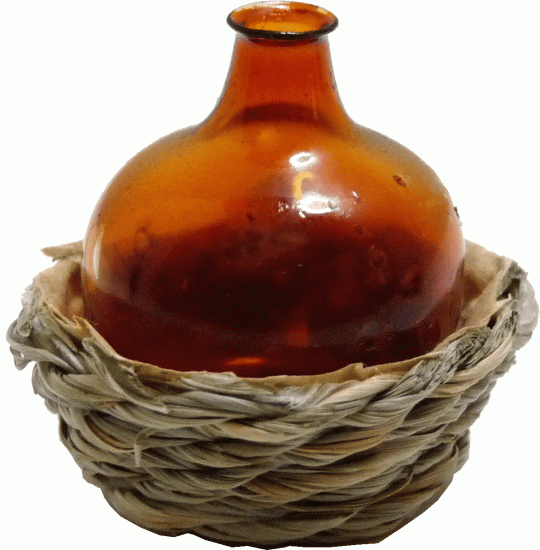 (image for) Glass Demijohn in Short Wicker Basket Amber