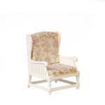 (image for) Armchair - White w/ Brown Floral Fabric