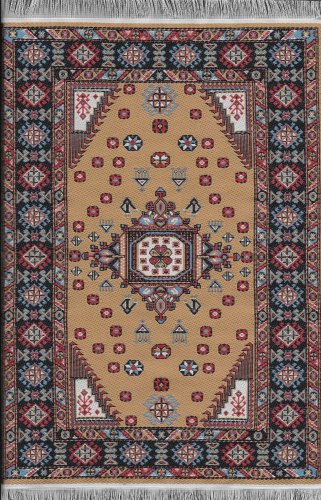 (image for) Turkish Rectangular Area Rug - Red Blue & Tan Floral