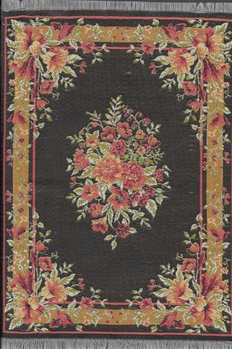 (image for) Turkish Rectangular Area Rug - Black Floral