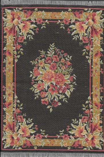 (image for) Turkish Rectangular Area Rug - Black Floral