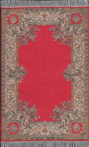 (image for) Turkish Rectangular Area Rug - Red & Tan Floral