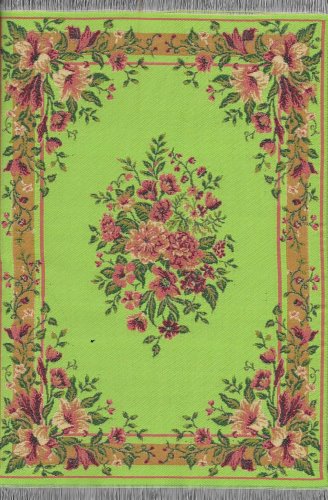 (image for) Turkish Rectangular Area Rug - Lime Green Floral