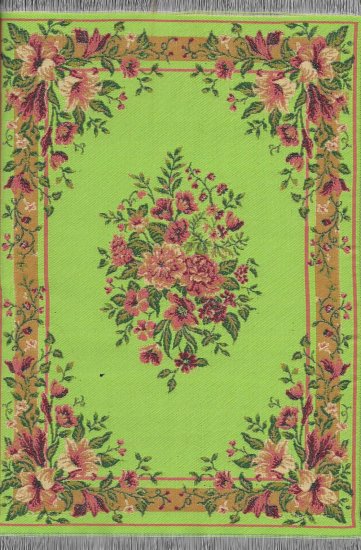 (image for) Turkish Rectangular Area Rug - Lime Green Floral