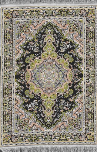 (image for) Turkish Rectangular Area Rug - Green & Black Floral