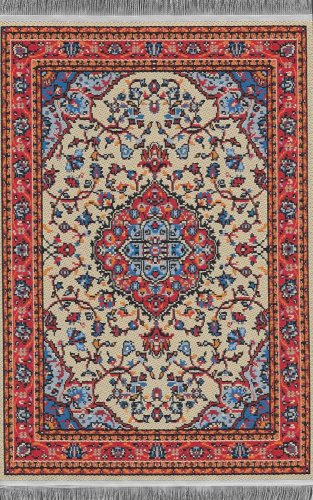 (image for) Turkish Rectangular Area Rug - Red & Orange Floral