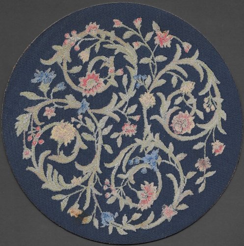 (image for) Turkish Round Area Rug - Navy Blue Floral