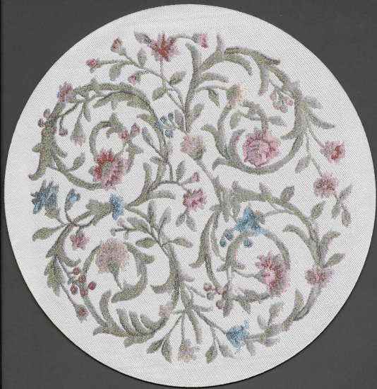 (image for) Turkish Round Area Rug - White Floral