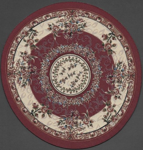 (image for) Turkish Round Area Rug - Deep Red Floral