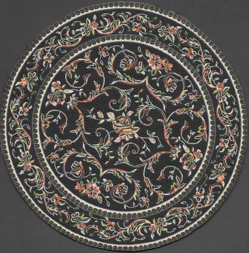 (image for) Turkish Round Area Rug - Black Floral