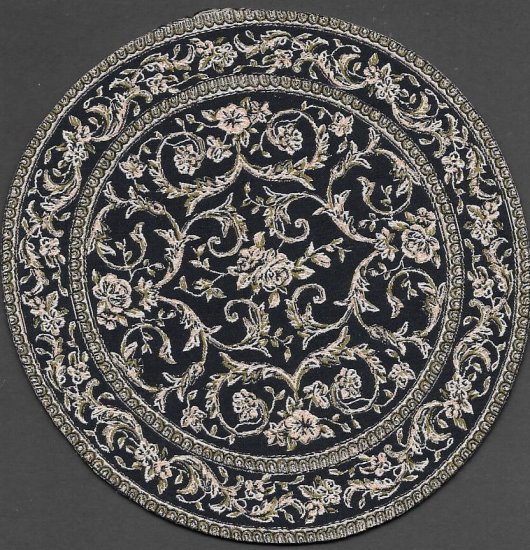 (image for) Turkish Round Throw Rug - Black Floral