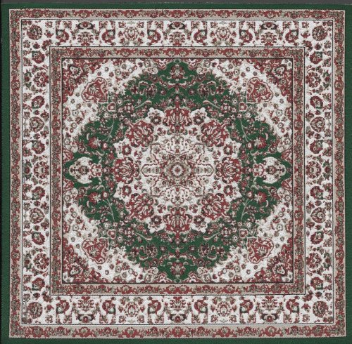 (image for) Turkish Square Area Rug - Red & Green Floral