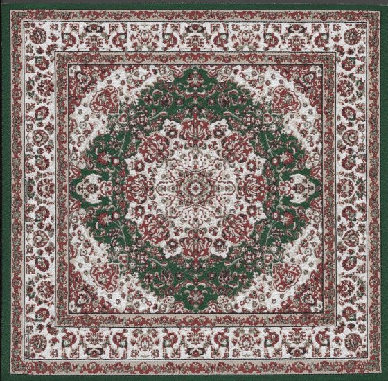 (image for) Turkish Square Area Rug - Red & Green Floral