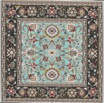 (image for) Turkish Square Throw Rug - Black & Teal Floral