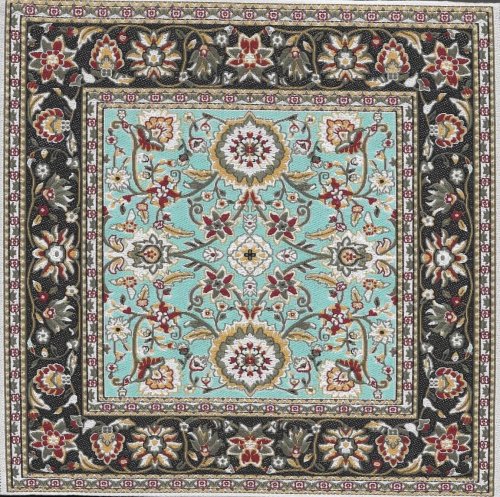 (image for) Turkish Square Throw Rug - Black & Teal Floral