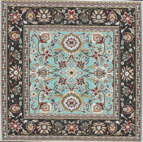 (image for) Turkish Square Throw Rug - Black & Teal Floral