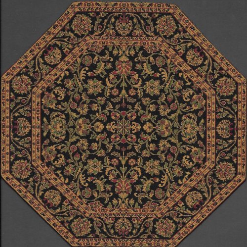 (image for) Turkish Octagonal Area Rug - Brown & Black Floral