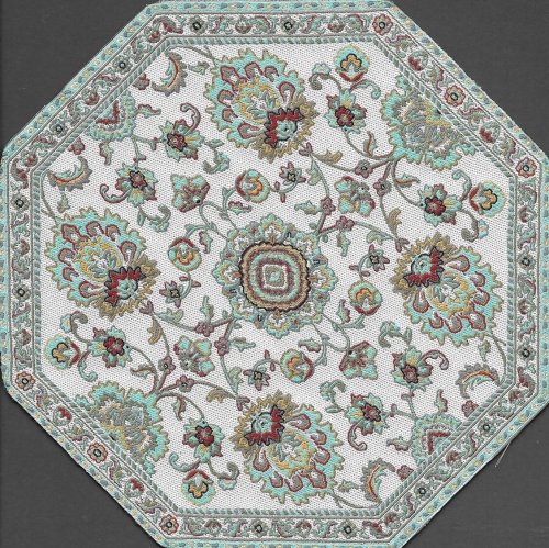 (image for) Turkish Octagonal Area Rug - White & Teal Floral