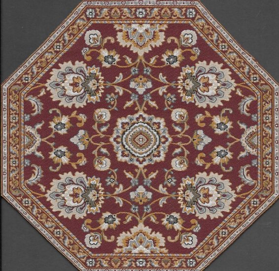 (image for) Turkish Octagonal Area Rug - Burgundy & Gold Floral