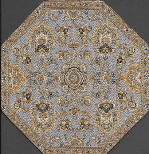 (image for) Turkish Octagonal Area Rug - Gray & Gold Floral