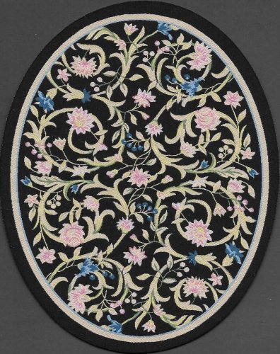 (image for) Turkish Oval Throw Rug - Black Floral