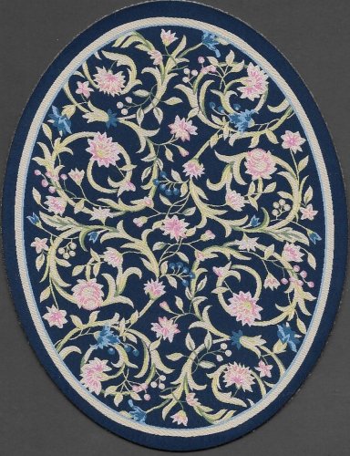 (image for) Turkish Oval Throw Rug - Navy Blue Floral