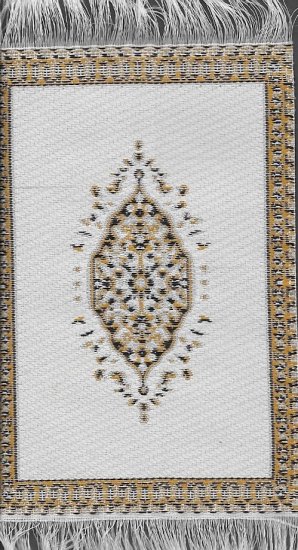 (image for) Turkish Rectangular Throw Rug - White & Gold Floral