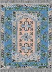 (image for) Turkish Rectangular Throw Rug - Blue & Peach Floral