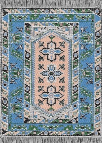 (image for) Turkish Rectangular Throw Rug - Blue & Peach Floral