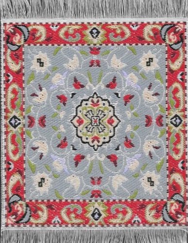 (image for) Turkish Rectangular Throw Rug - Red & Gray Floral