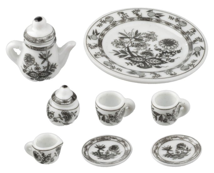 (image for) Black & White Floral Coffee Set 10pc