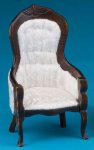 (image for) Victorian Gent's Chair w/ White Brocade Fabric - Walnut